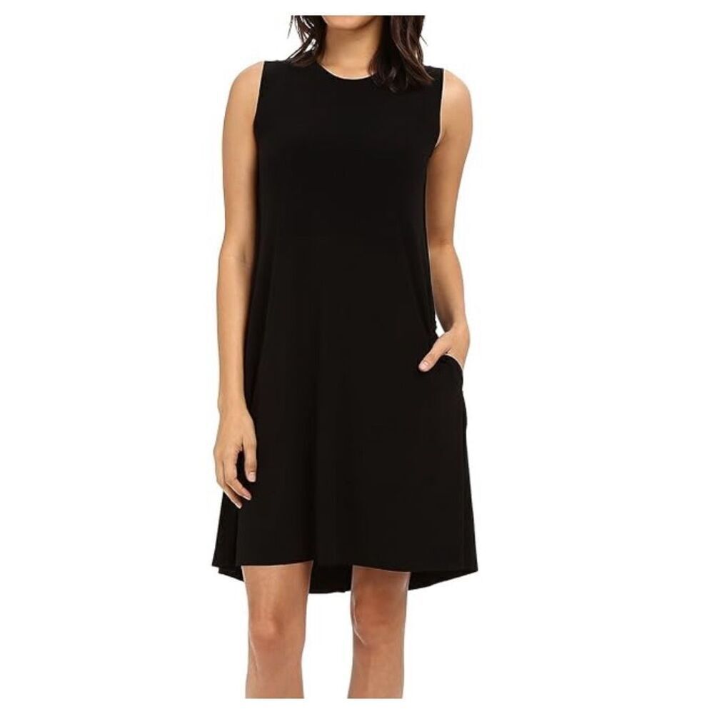 Norma Kamali Women's Black Sleeveless Scoopneck Raw Edge Mini Dress XS